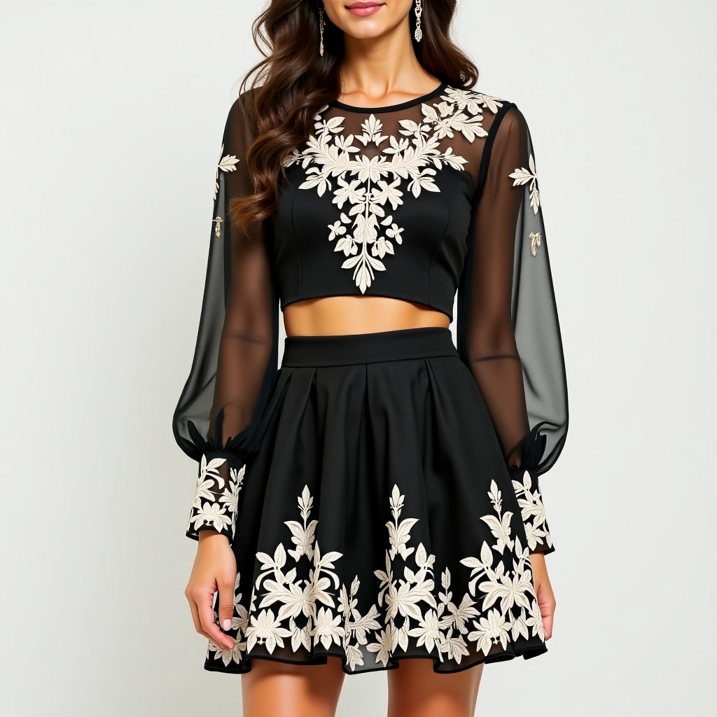 Luxury Garden Pearl Embroidered Women's Designer Set