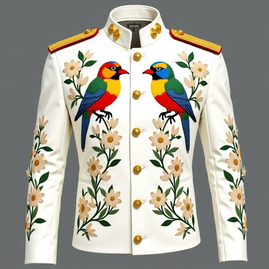 Golden Bloom Military Women's Embroidered Blazer