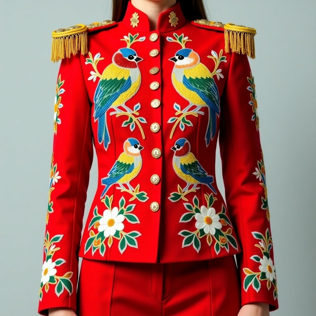 Tropical Bloom Military Women's Luxury Blazer