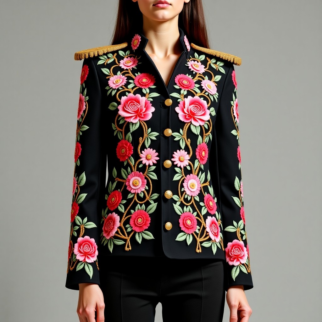 Emerald Daisy Royale Embroidered Military Blazer