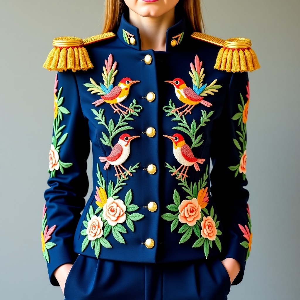 Garden Empress Gold Trim Embroidered Blazer
