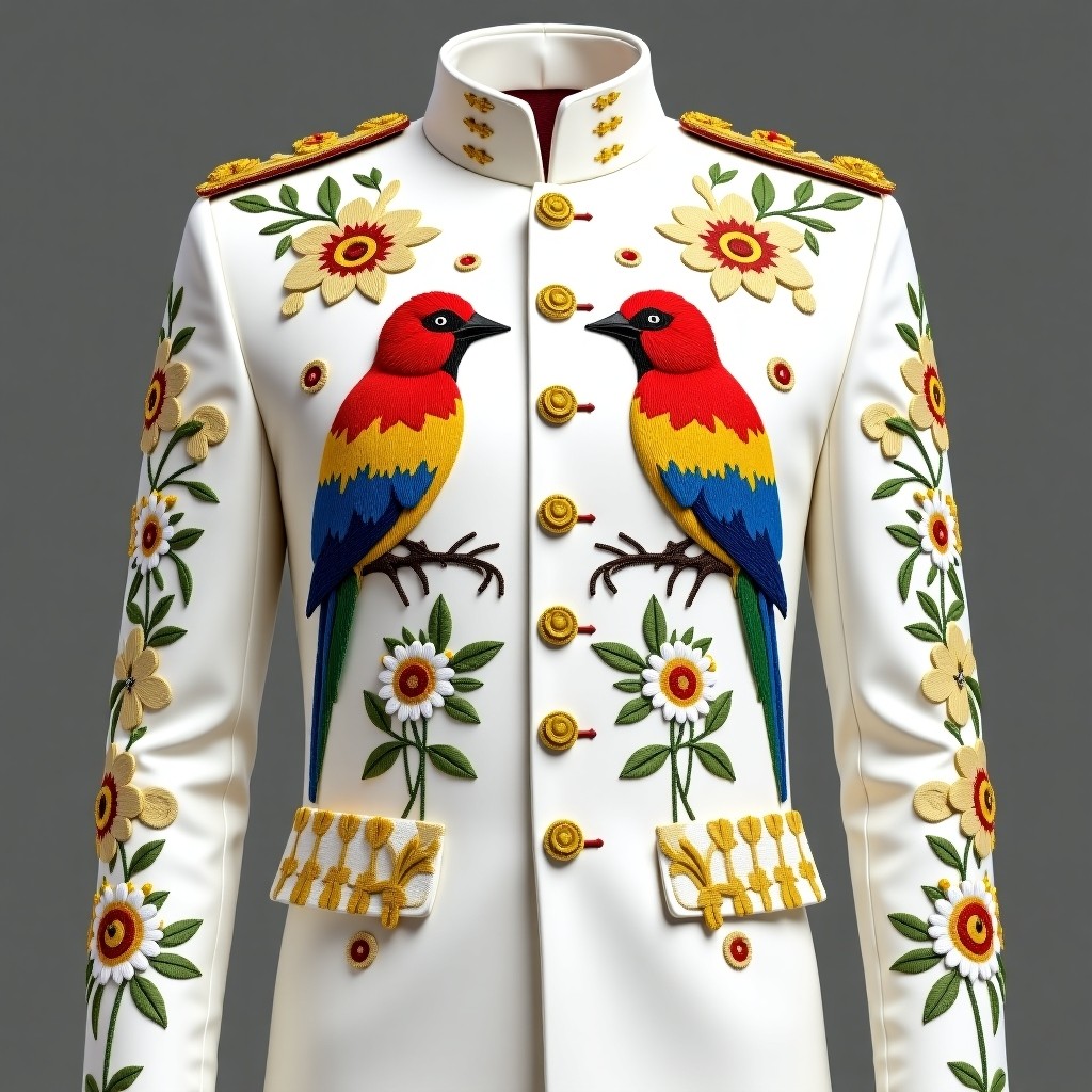 Imperial Daisy Gold Embroidered Military Jacket