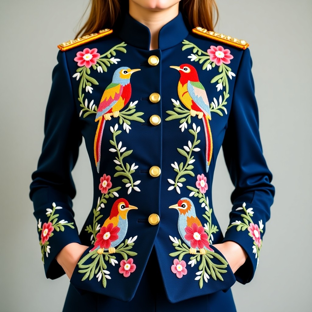 Golden Blossom Officer Women's Embroidered Jacket