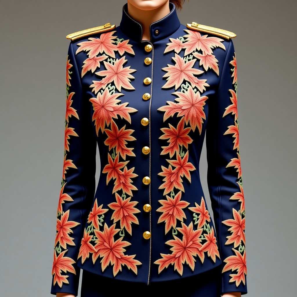 Golden Botanical Majesty Women's Military Blazer