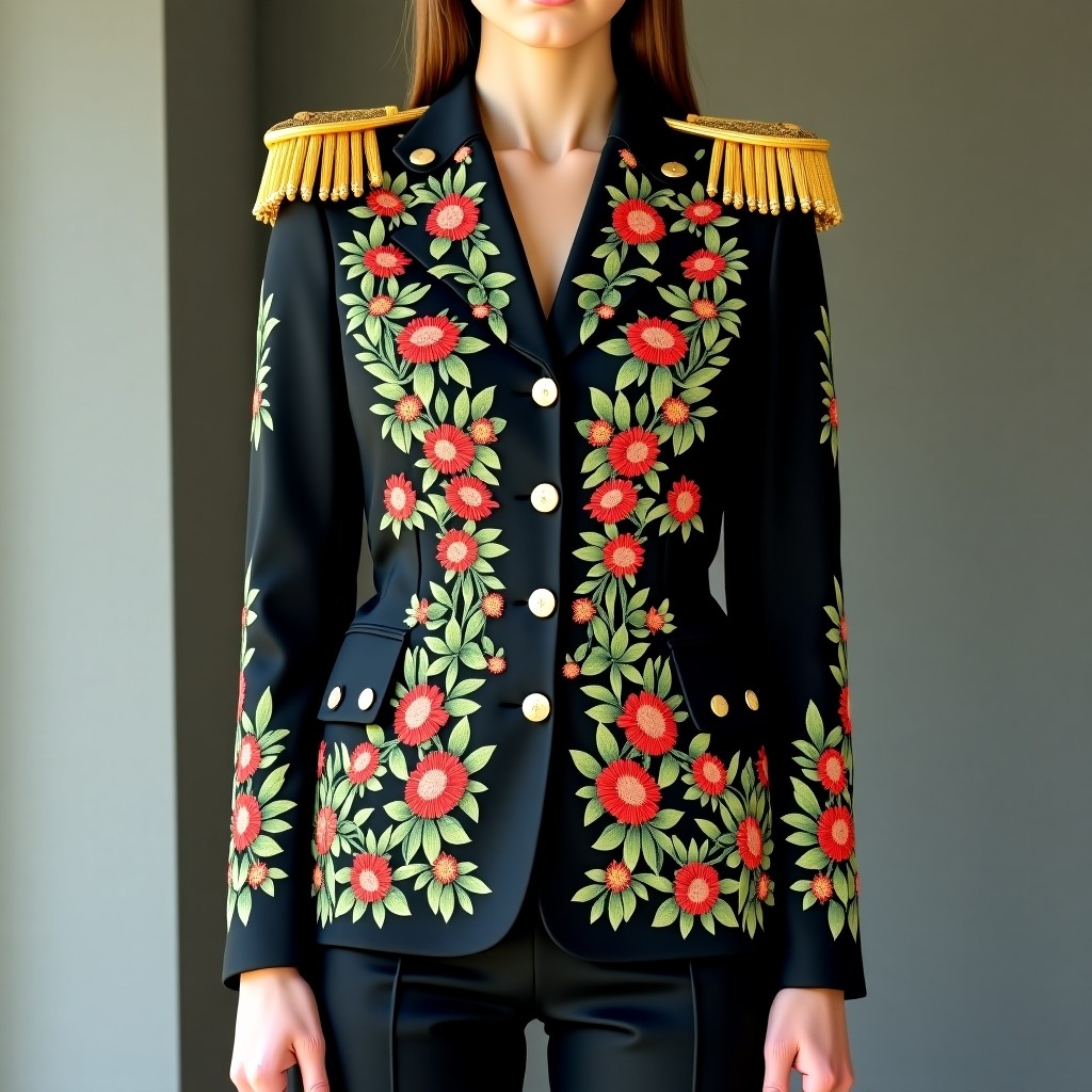 Golden Floral Majesty Women's Military Jacket