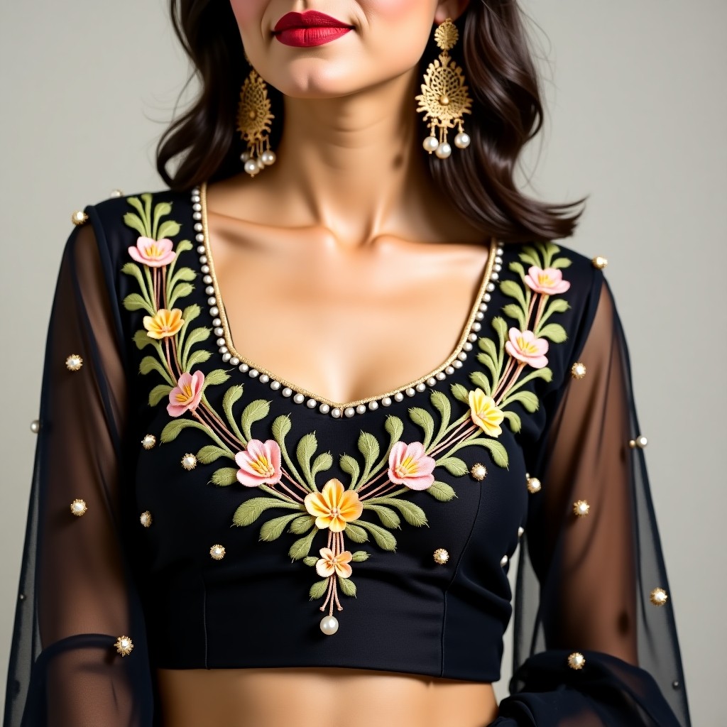 Elegant AI Floral Blouse Design