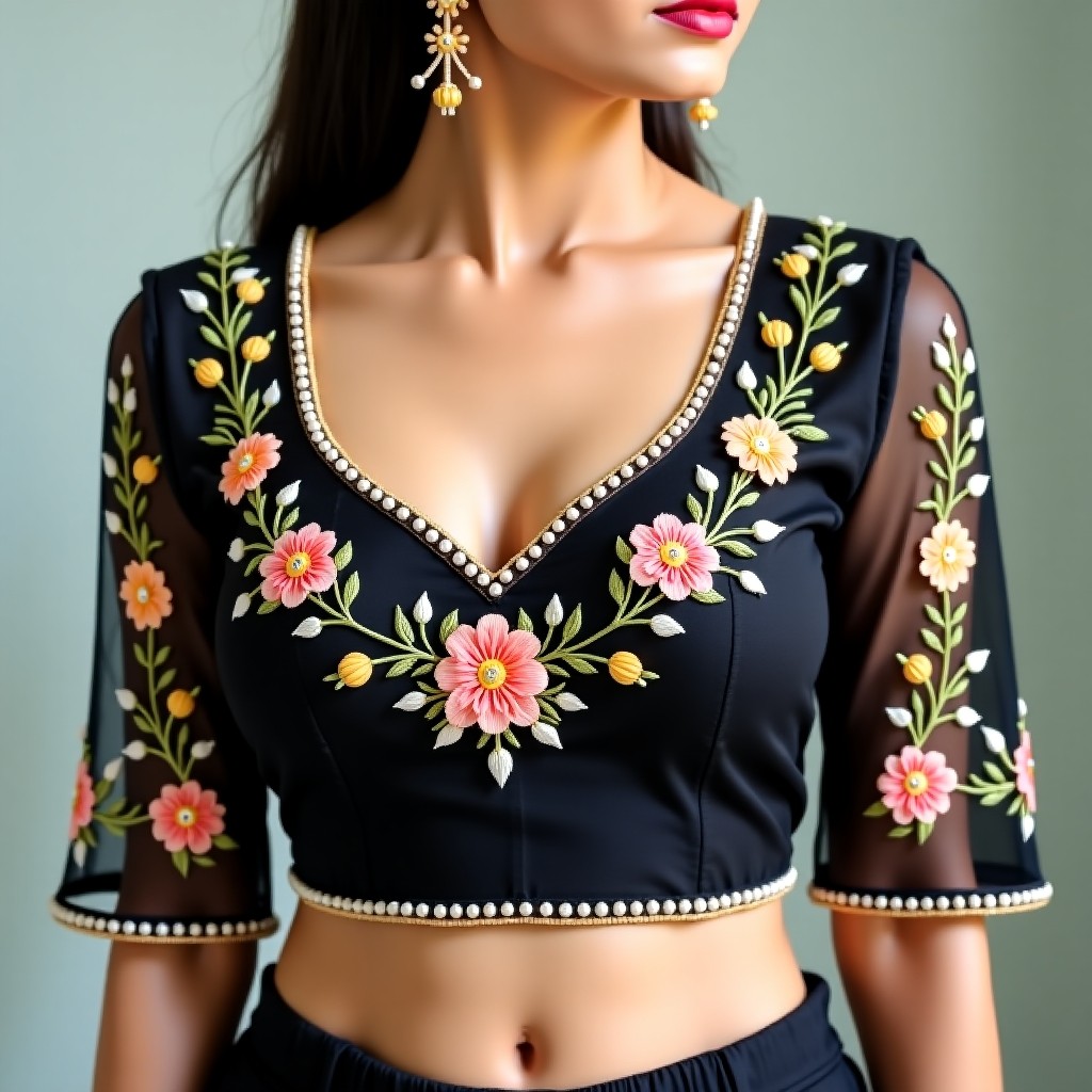 AI Emerald Blossom Luxury Blouse