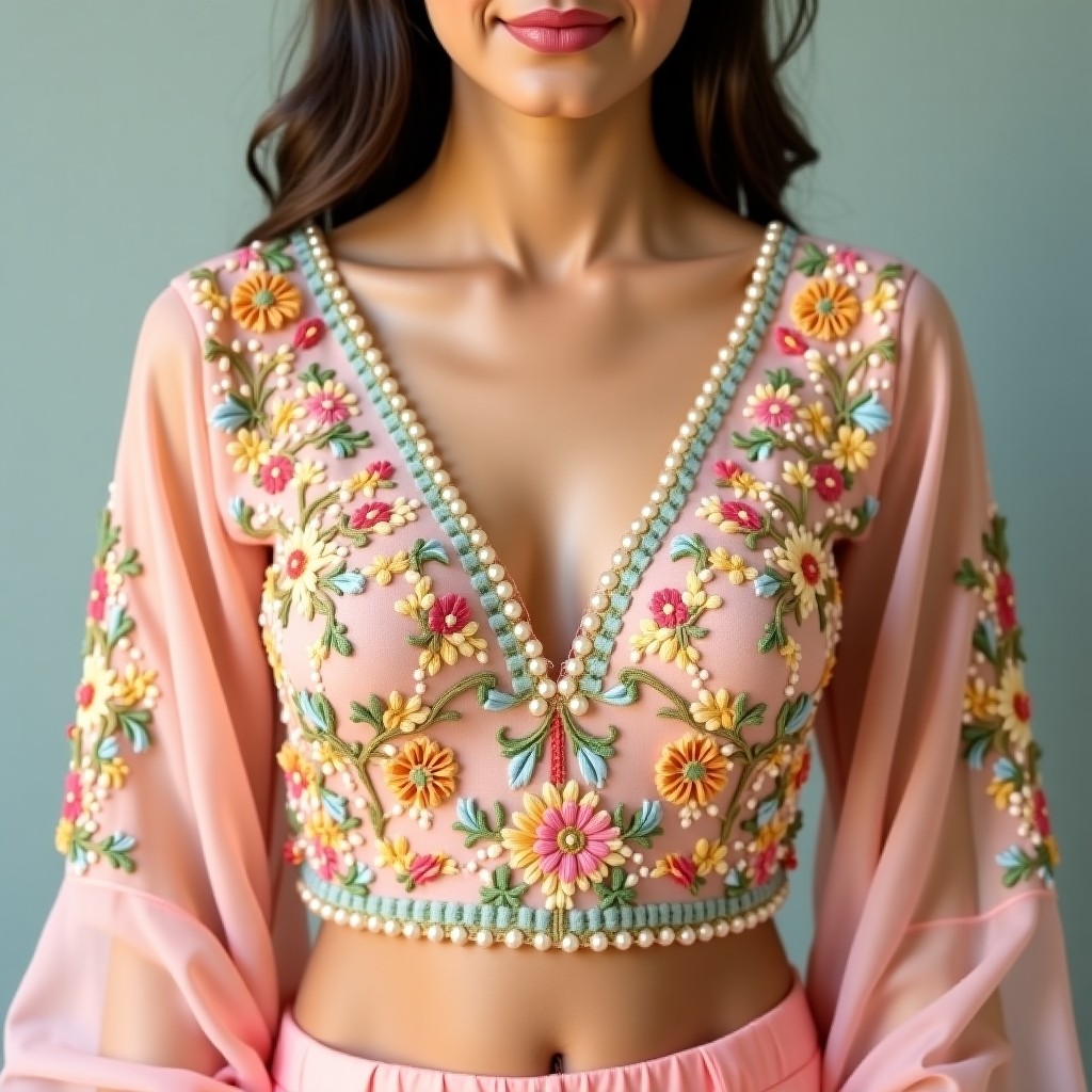 AI Emerald Floral Couture Women's Blouse