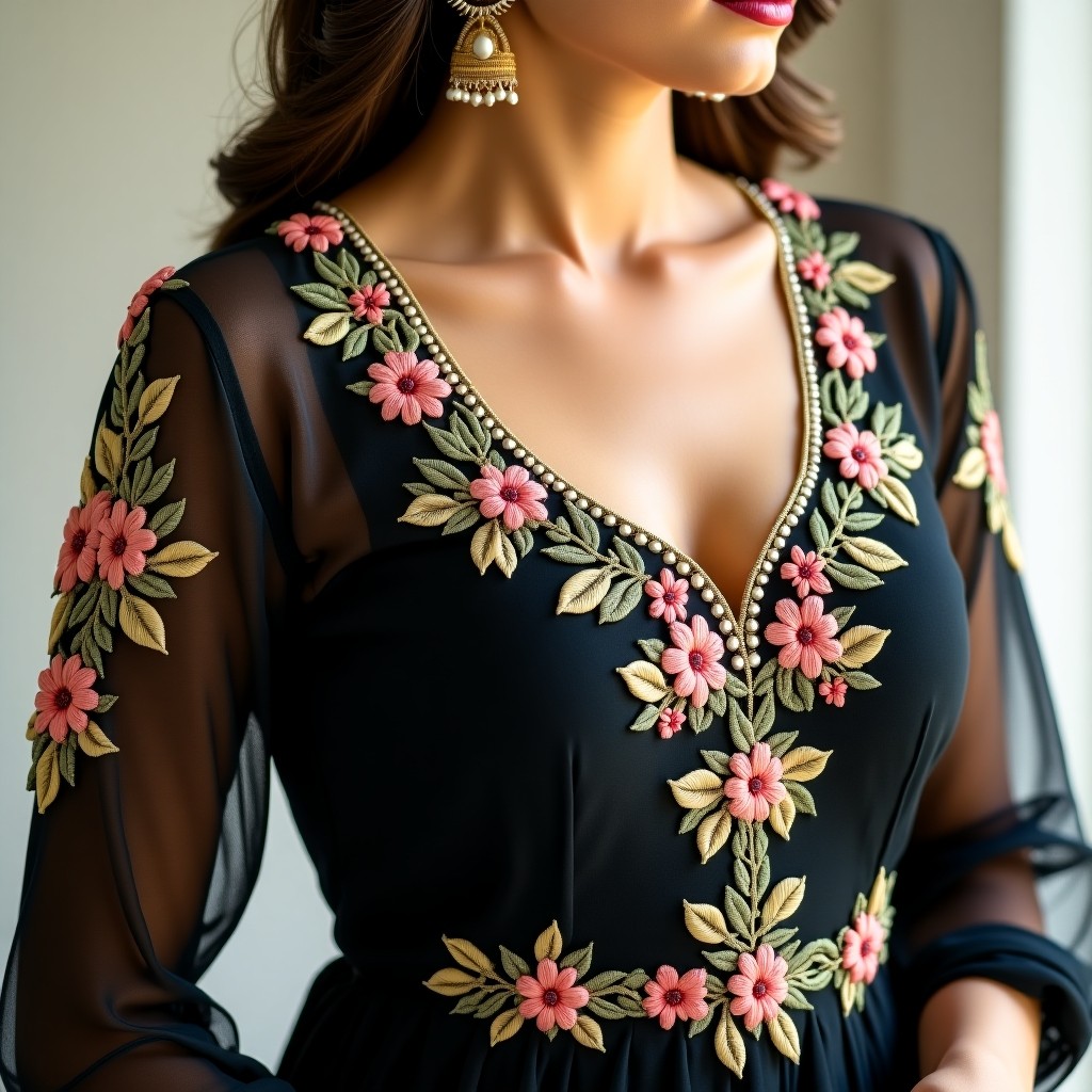 Botanical Grace Neckline Embroidery