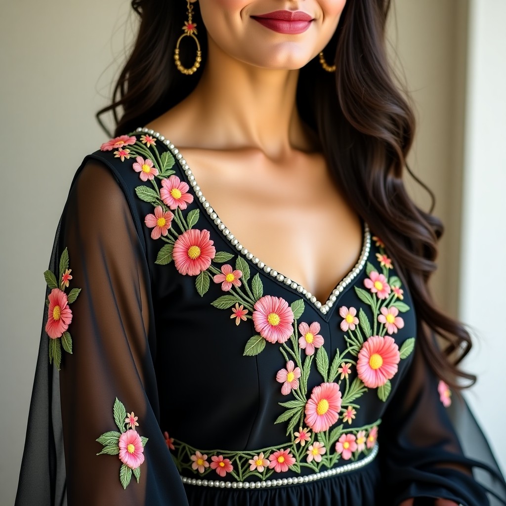 Vintage Floral Neckline Embroidery