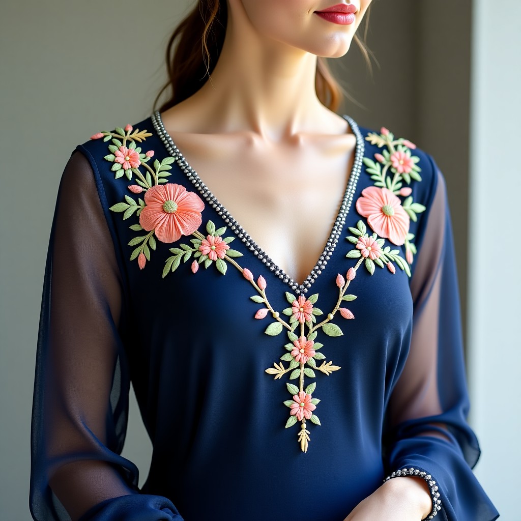 Luxury Blossom Collar Neckline Design
