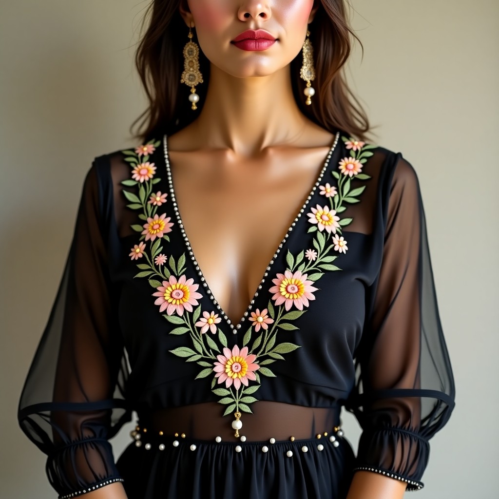 Floral Elegance Royal Neckline Design