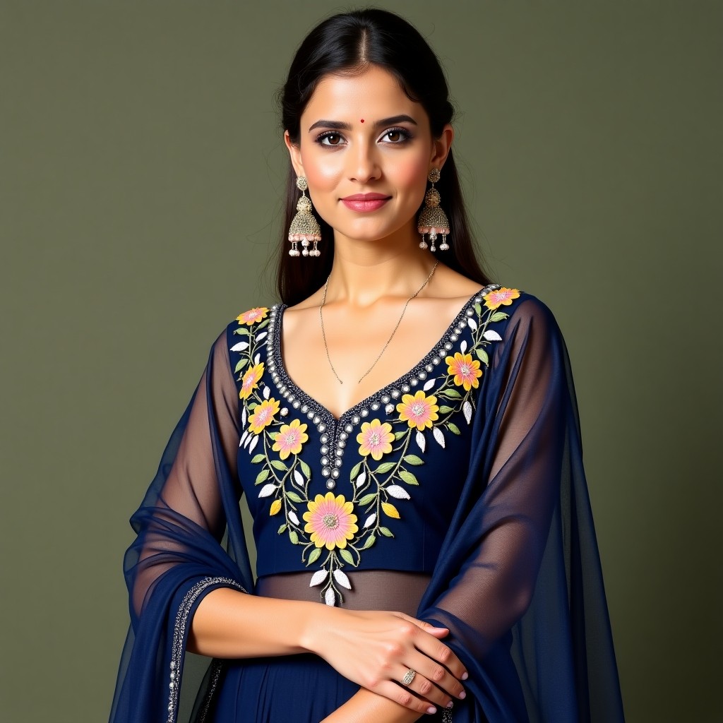 Royal Botanical Vine Neckline Embroidery