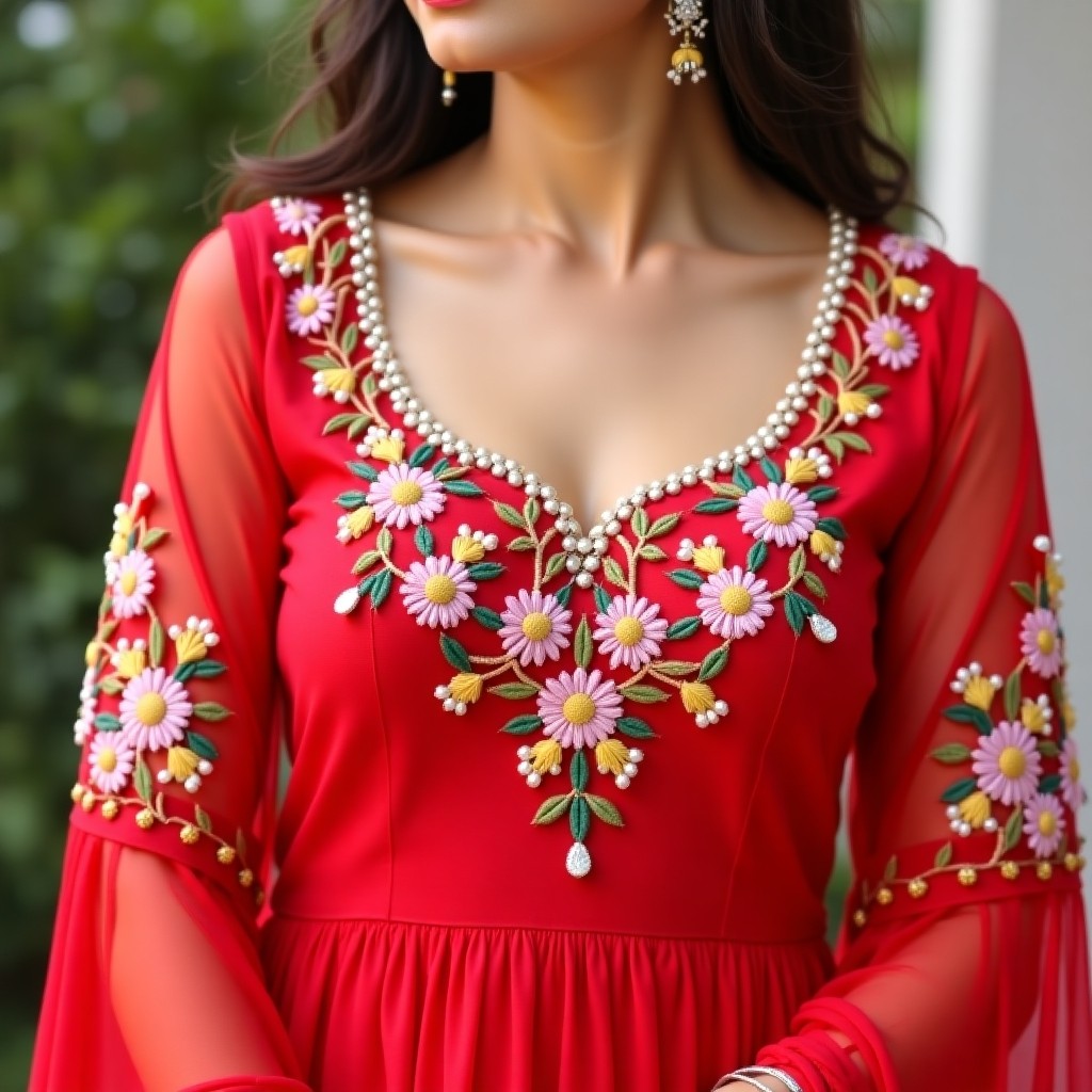 Royal Floral Bloom Neckline Design