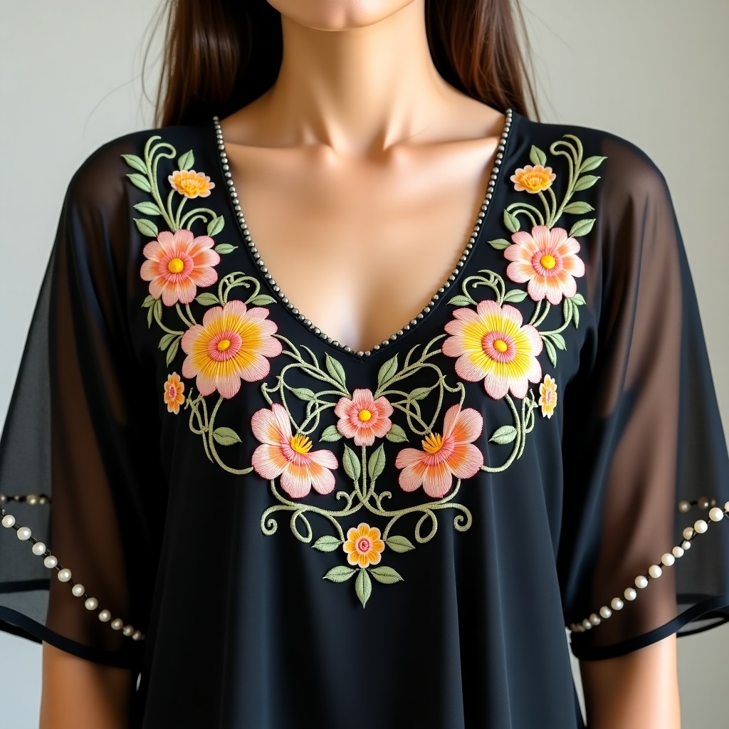 Luxury Rose Frame Neckline Embroidery