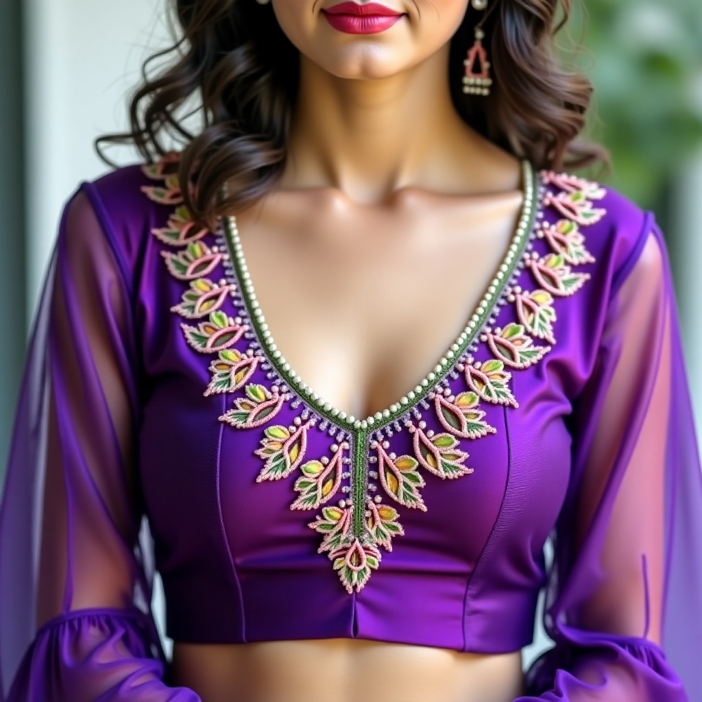 Royal Blossom Vine Neckline Embroidery