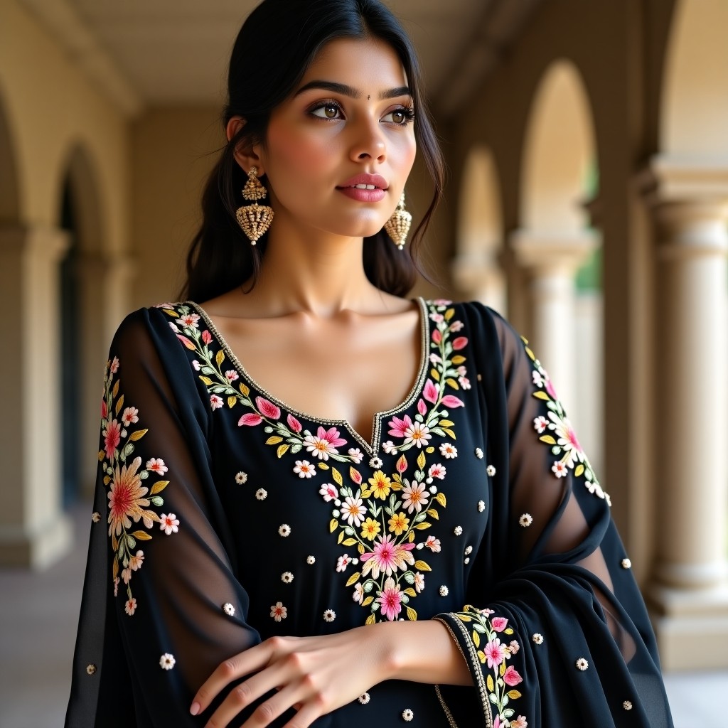 Elegant Petal Vine Neckline Design