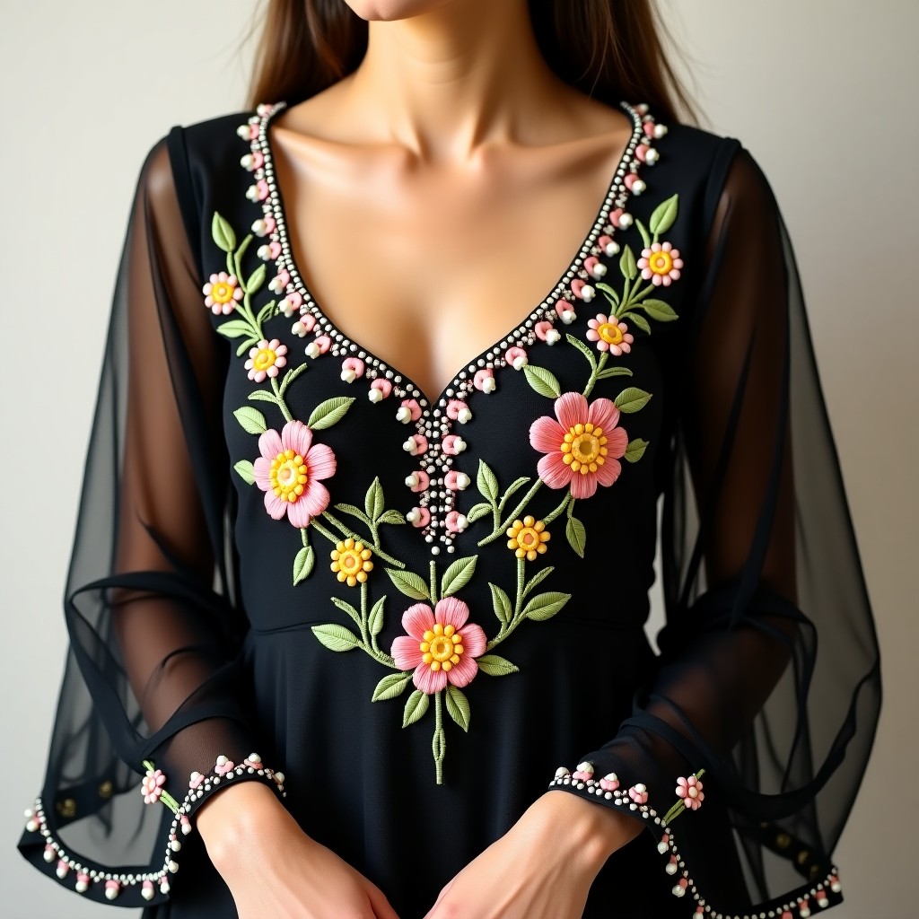 Botanical Floral Crown Neckline Design