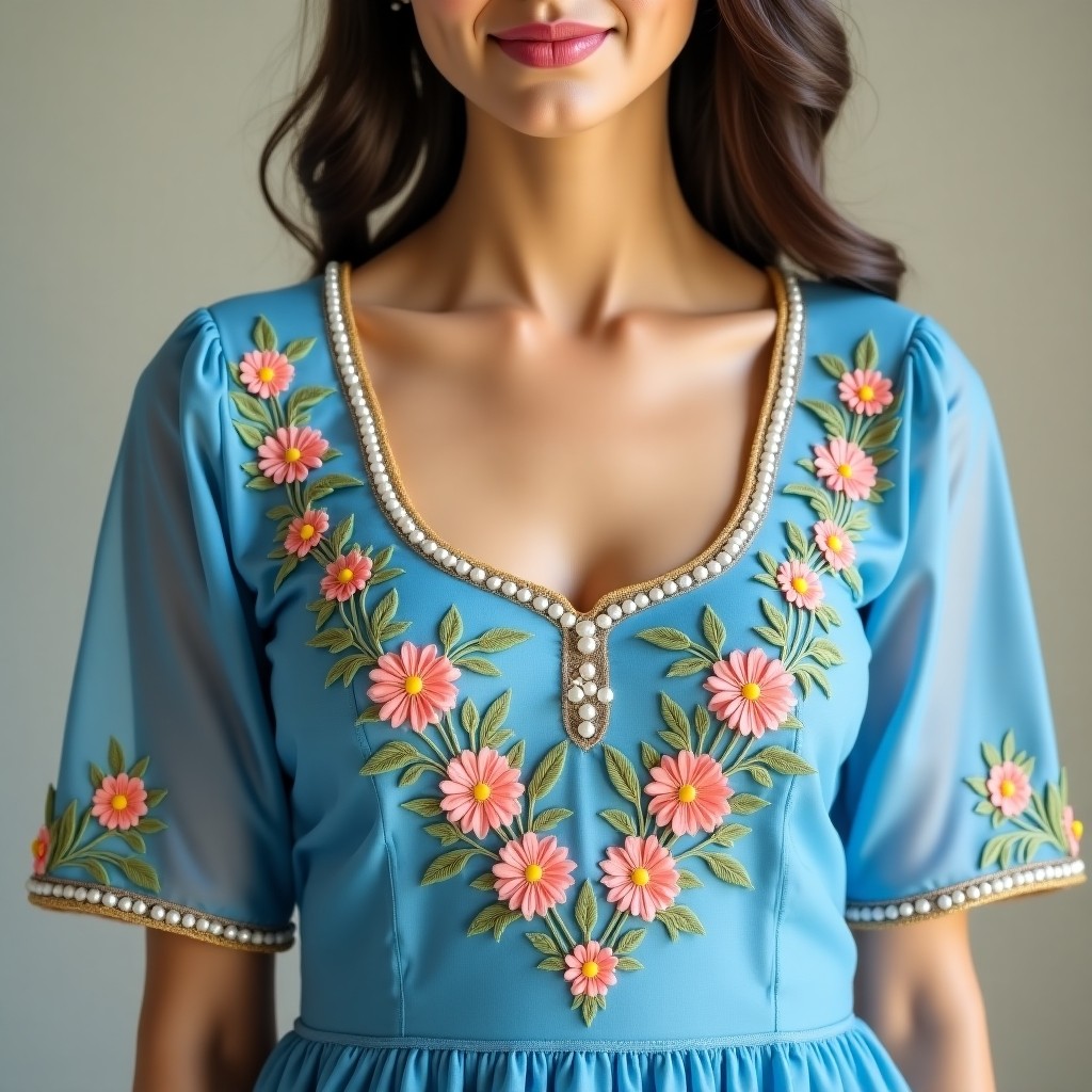 Luxury Royal Bloom Neckline Embroidery