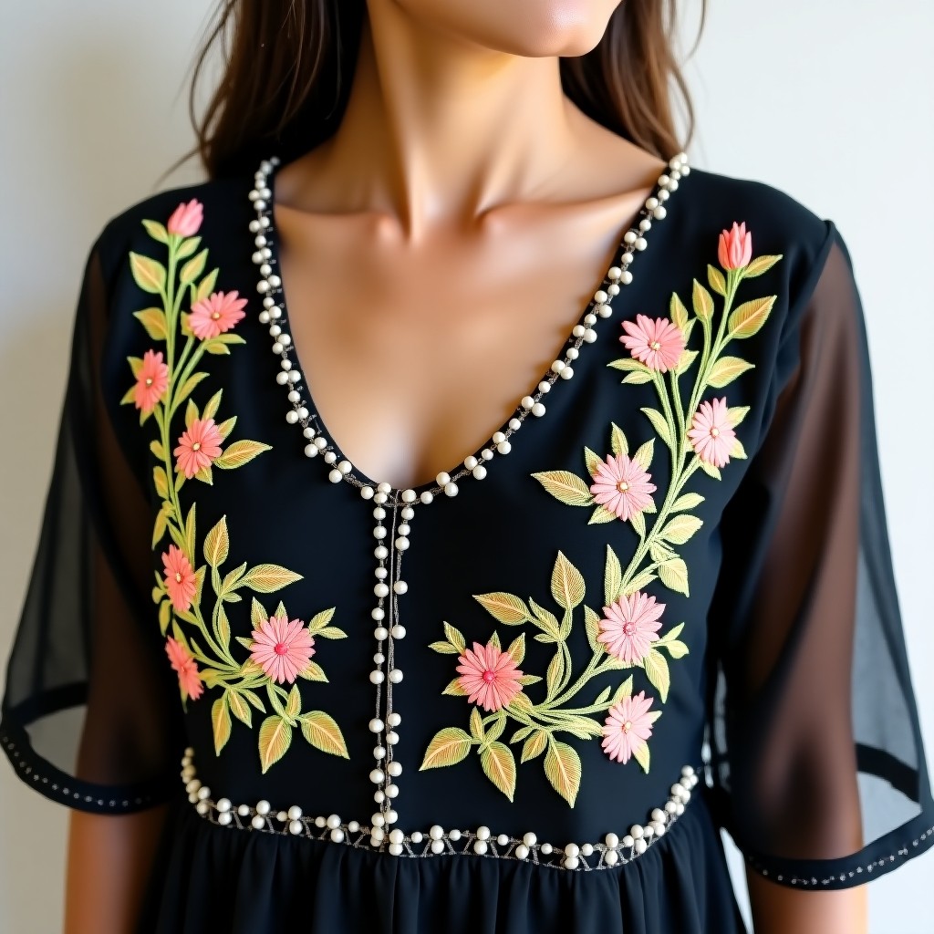 Royal Rose Vine Neckline Embroidery