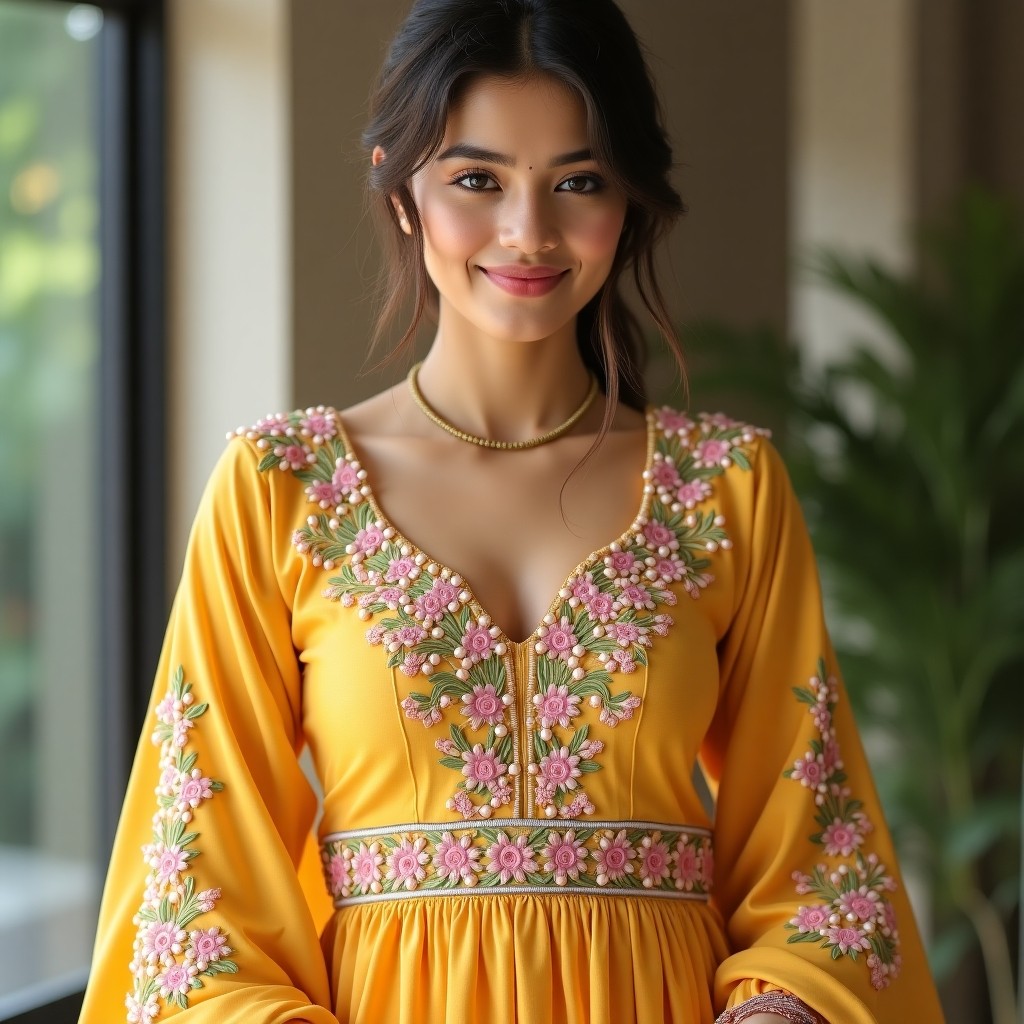 Elegant Floral Garden Neckline Design