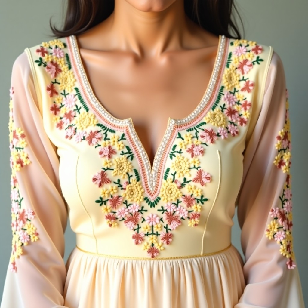 Premium Floral Crown Neckline Embroidery