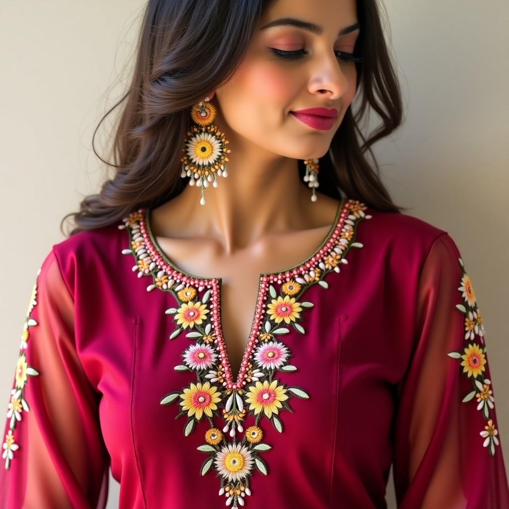 Luxury Botanical Bloom Neckline Embroidery