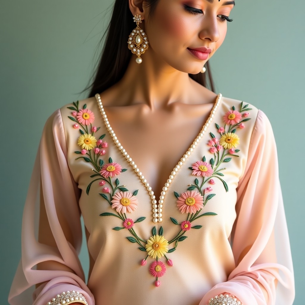 Floral Royalty Neckline Embroidery Design