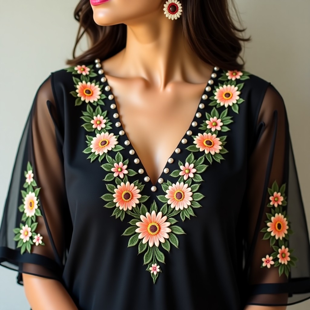 Royal Blossom Vine Neckline Design