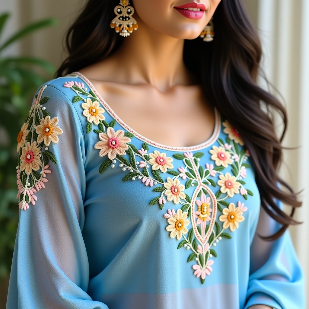 Golden Floral Frame Neckline Embroidery