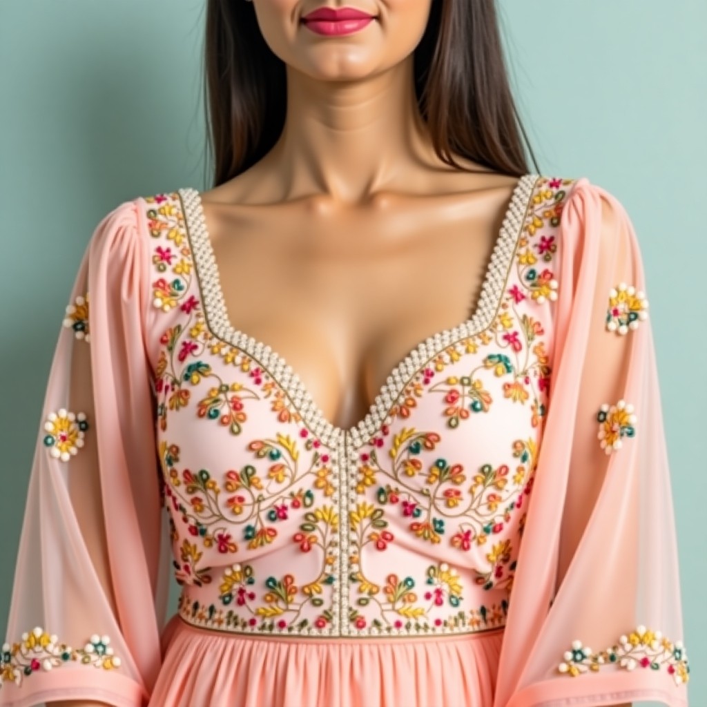 Royal Botanical Bloom Neckline Design