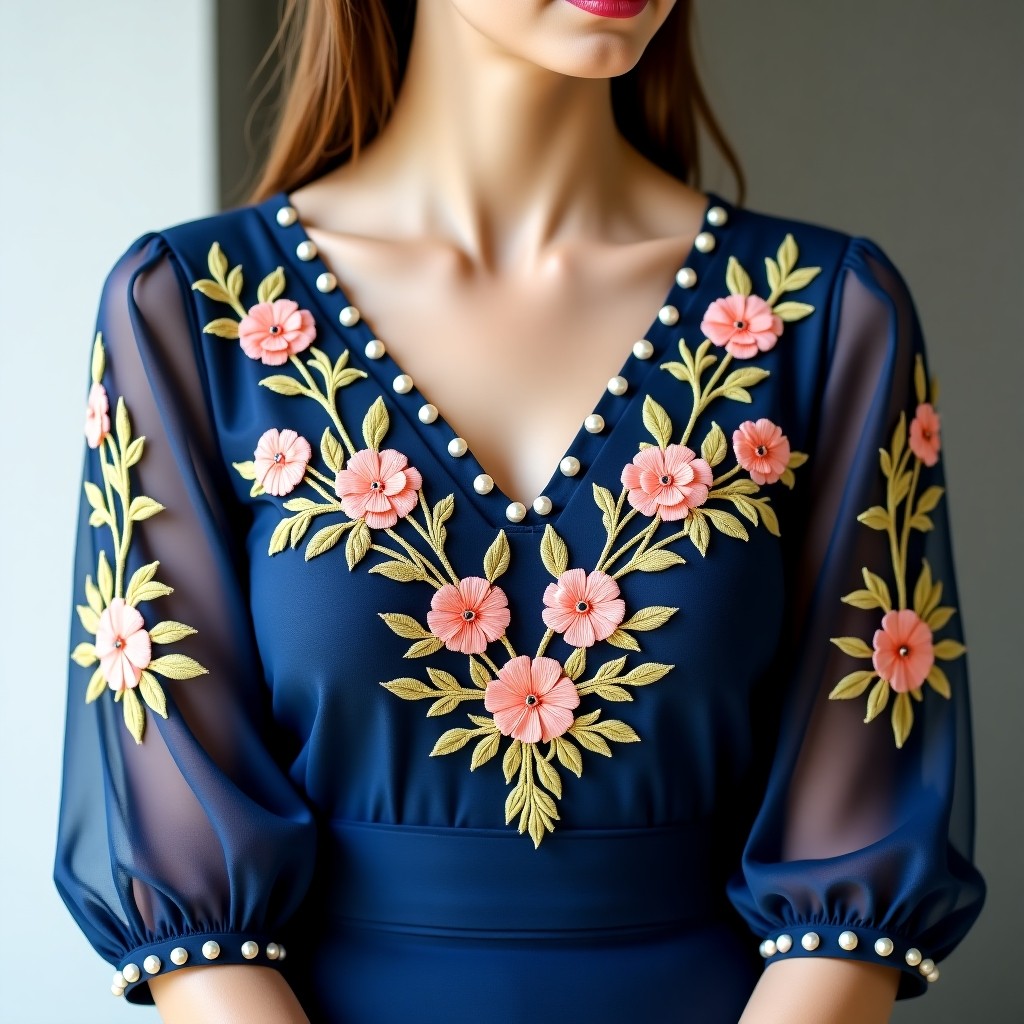 Luxury Petal Crown Neckline Embroidery
