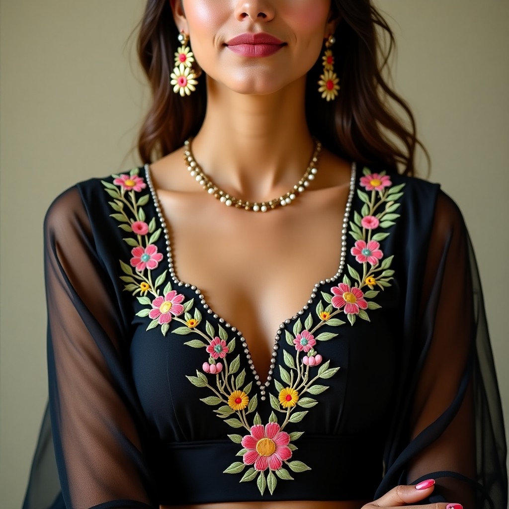 Royal Floral Petal Neckline Embroidery