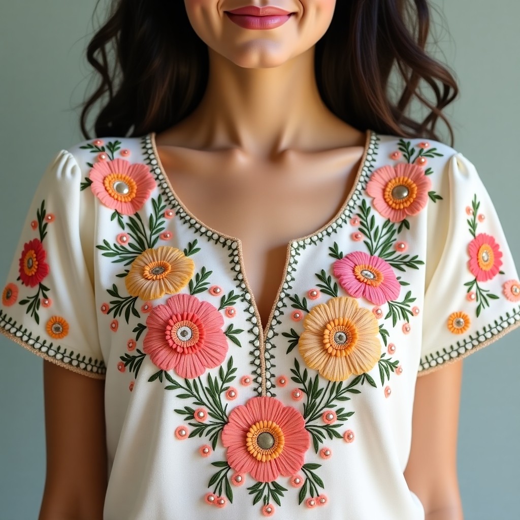 Royal Garden Bloom Neckline Embroidery