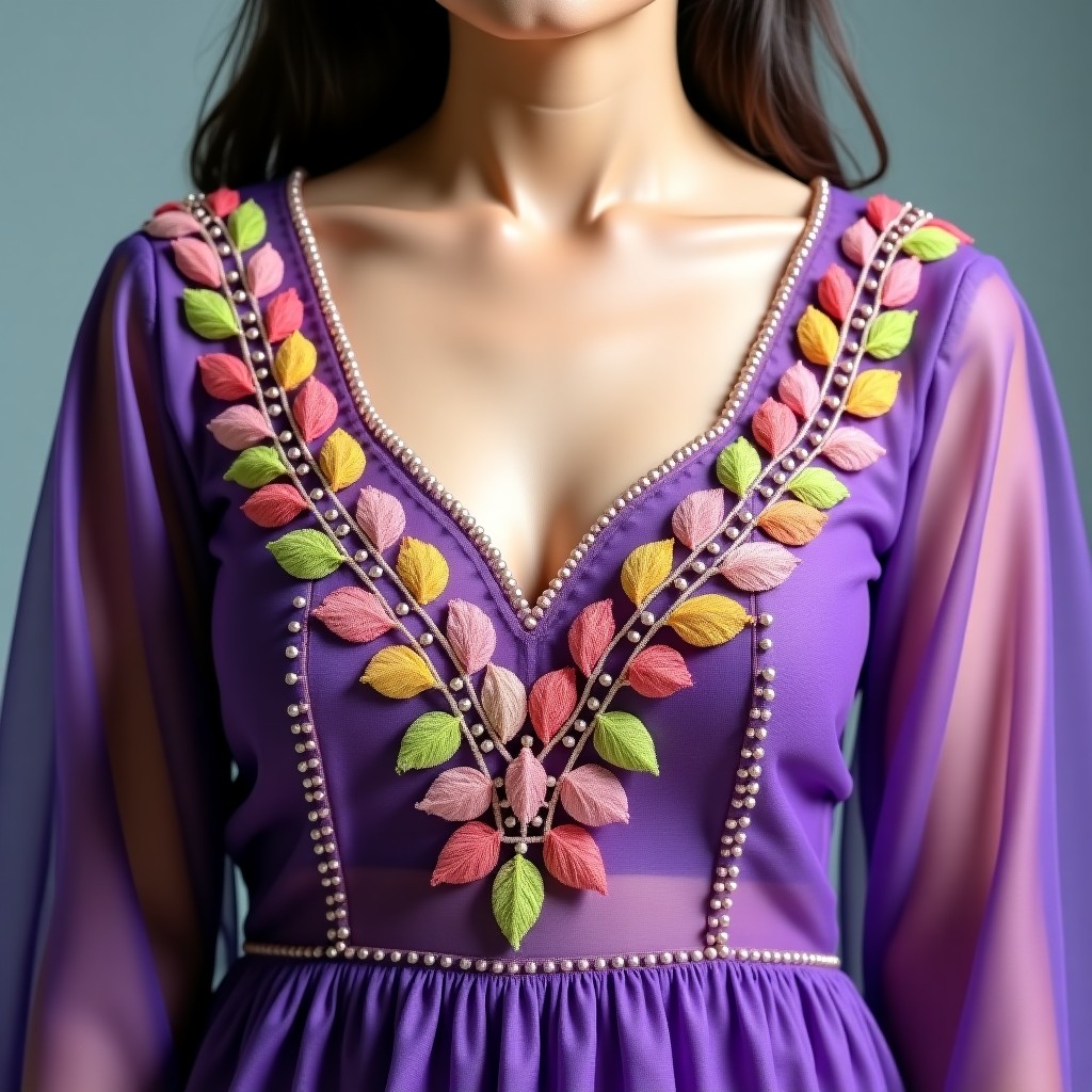 Botanical Floral Arc Neckline Embroidery