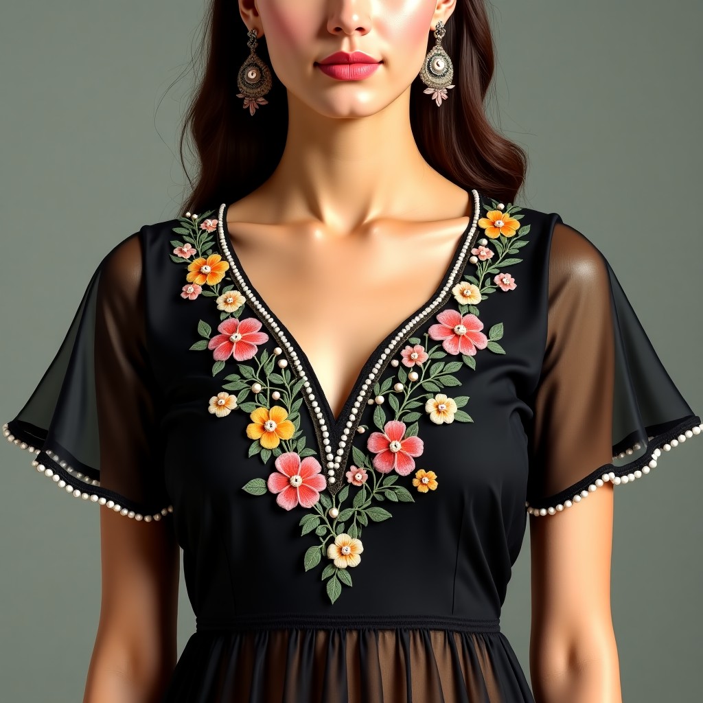 Royal Floral Vine Cascade Neckline