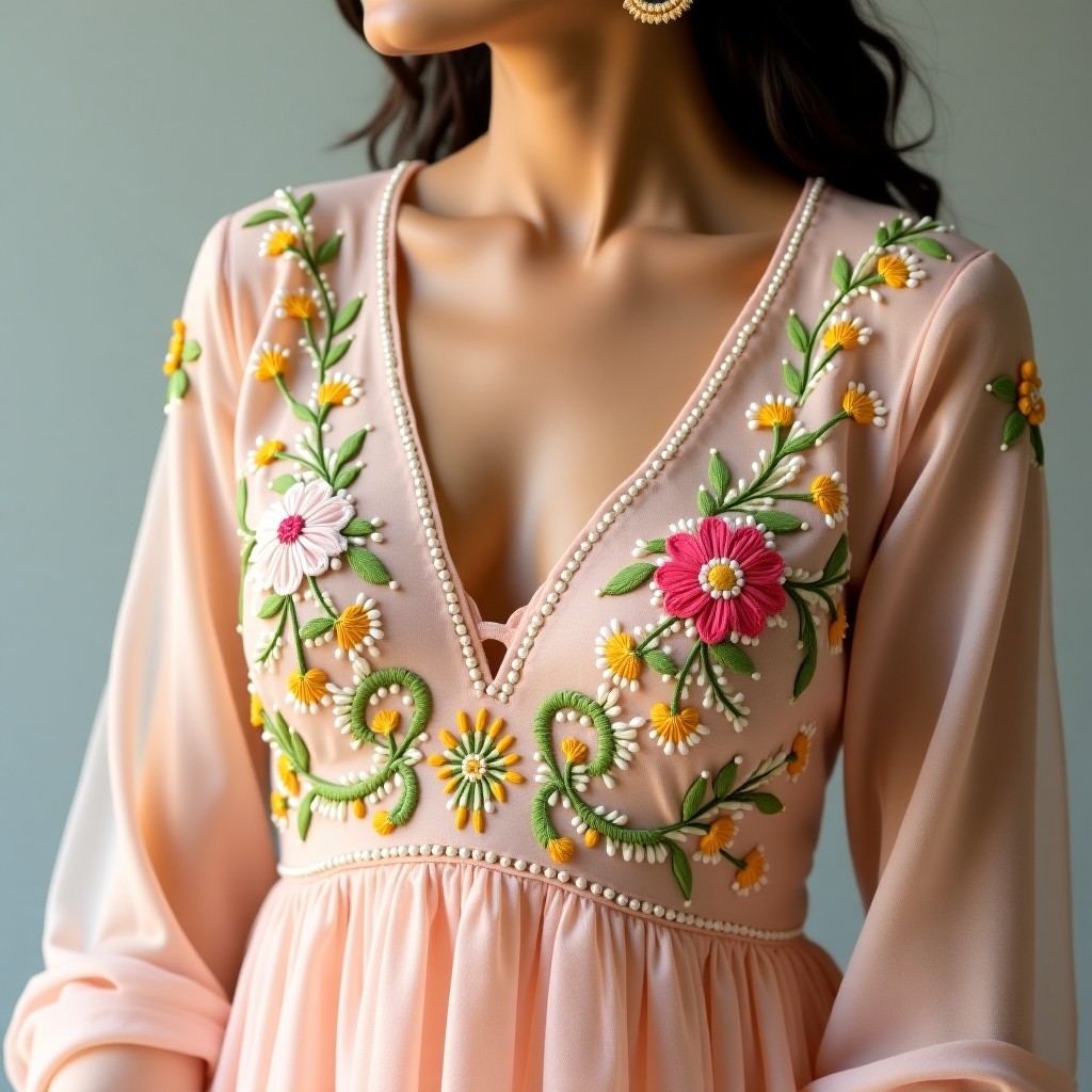 Royal Botanical Floral Collar Embroidery