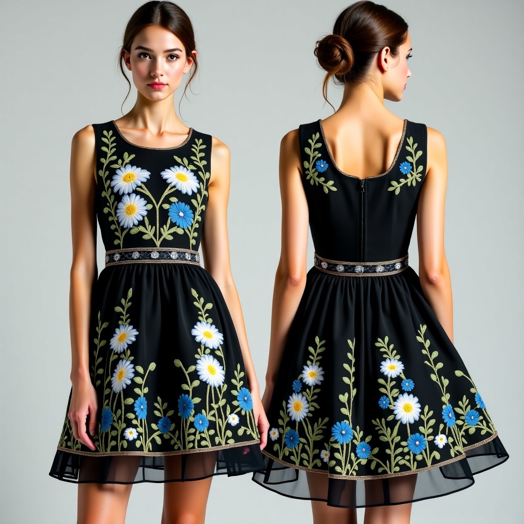 Midnight Daisy Floral Skater Dress
