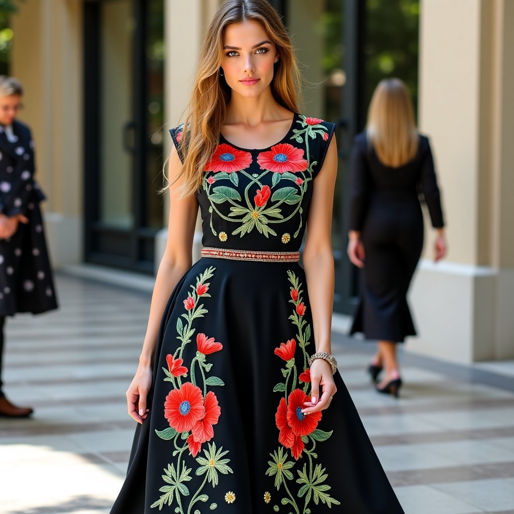 Garden Petal Flare Embroidered Dress