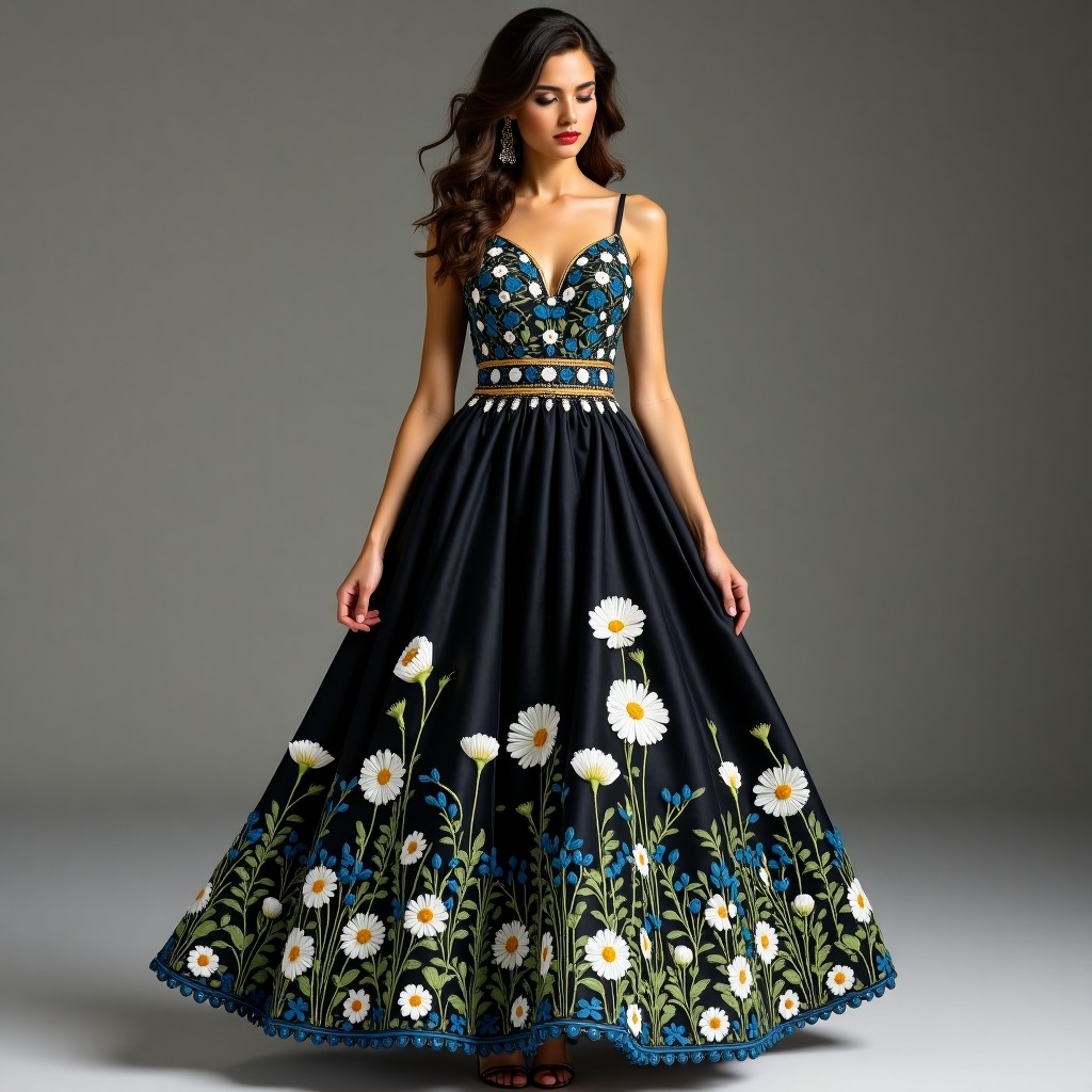 Midnight Blossom Garden Skater Dress