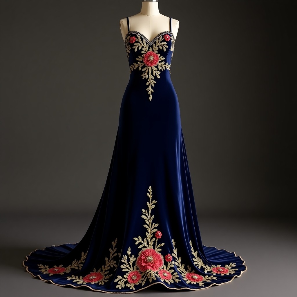 Royal Midnight Floral Couture Gown