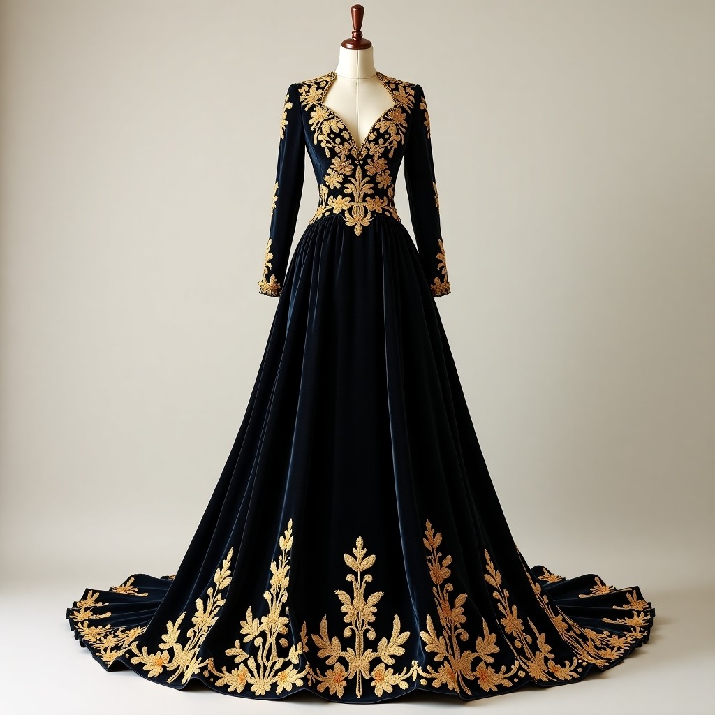 Royal Midnight Blossom Ball Gown