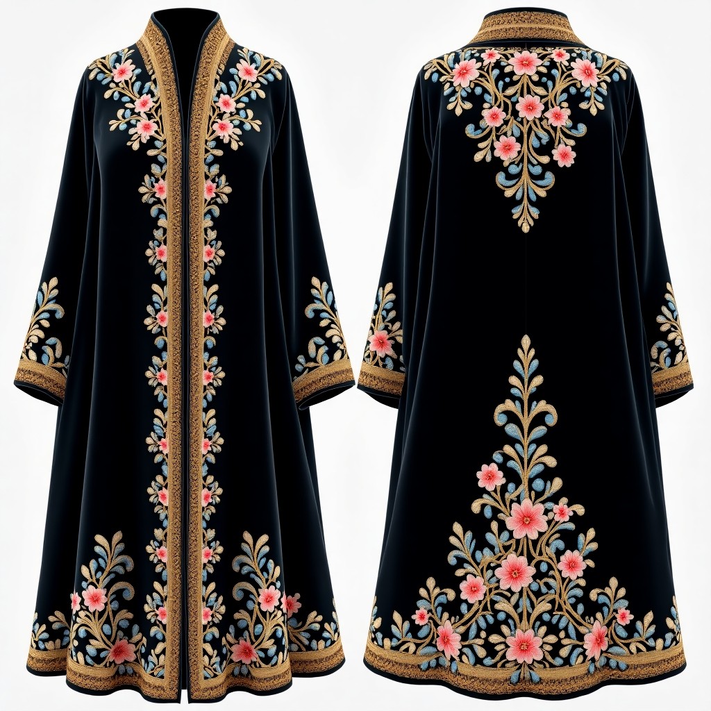Royal Purple Gold Embroidered Open Front Abaya