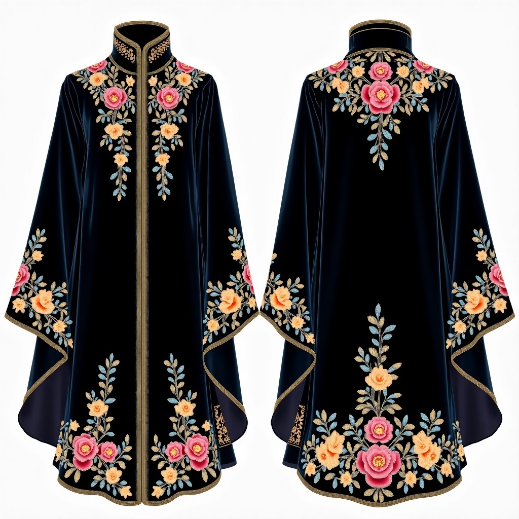 Enchanted Floral Black Open Front Abaya