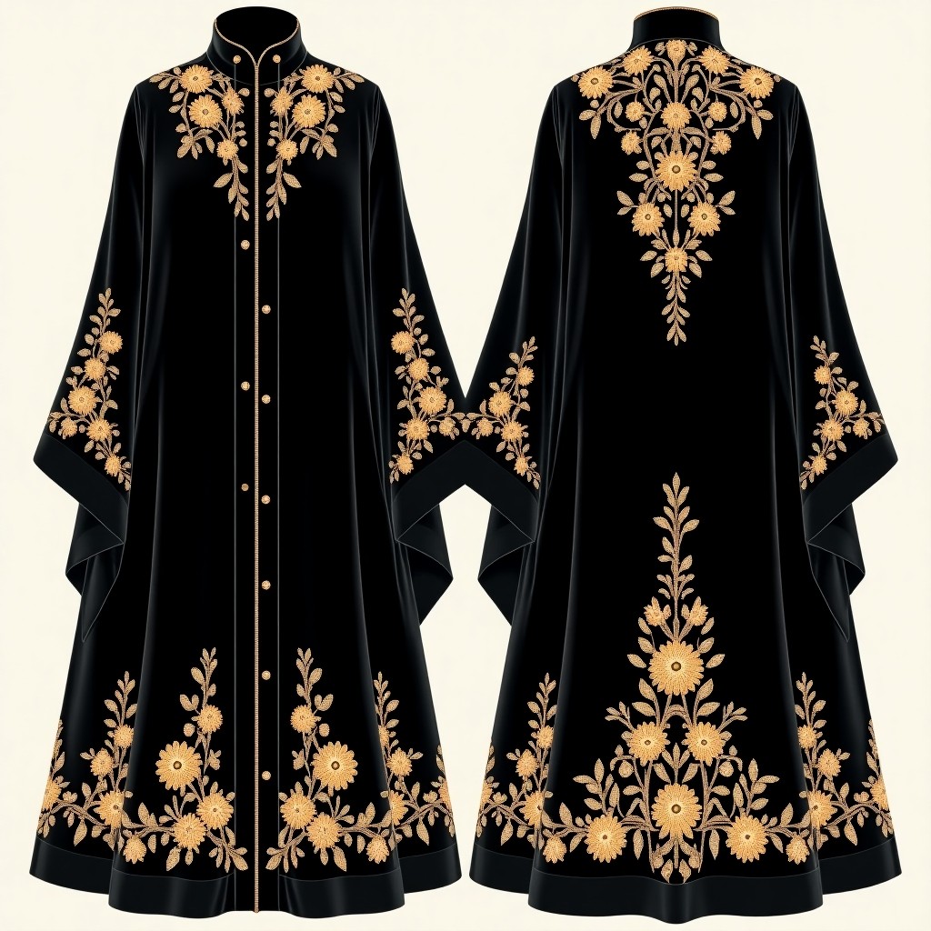 Black Floral Luxe Open Front Abaya