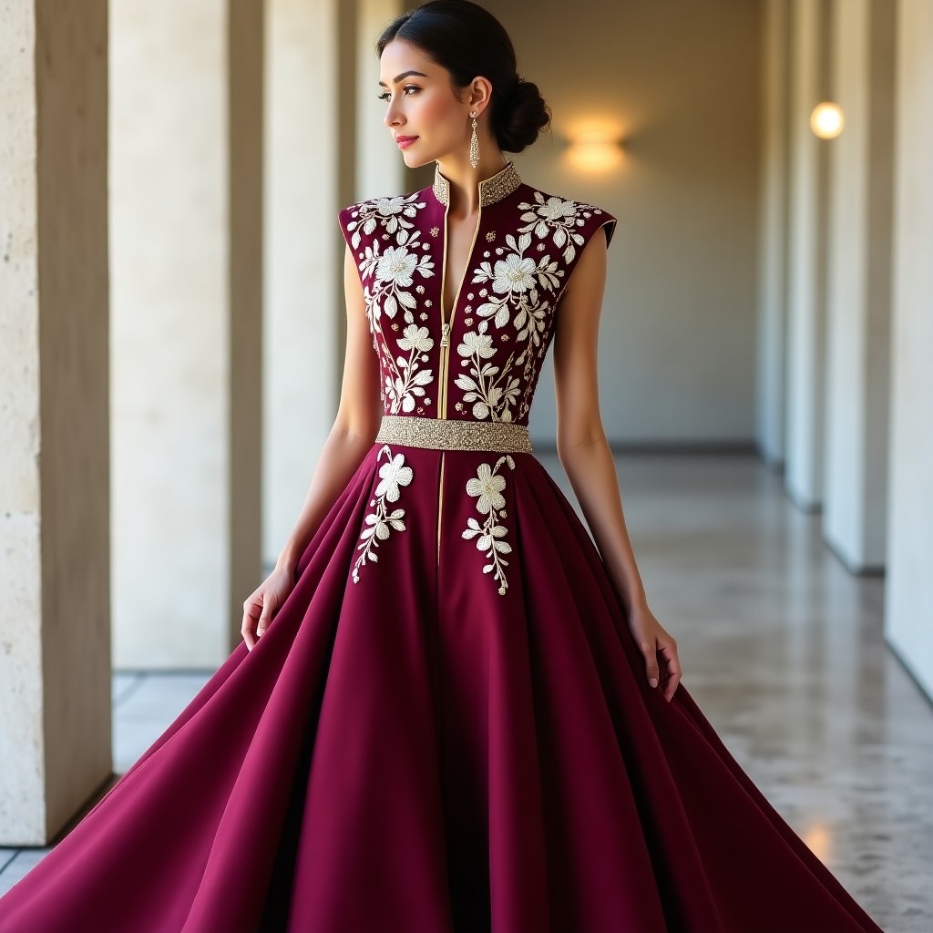 Elegant Maroon Floral Abaya Inspired Maxi Dress