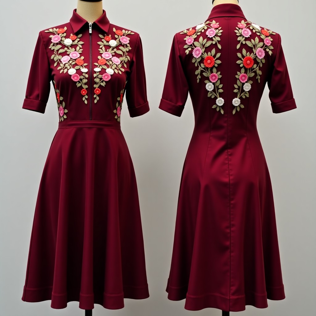 Burgundy Luxury Embroidered Evening Maxi Dress
