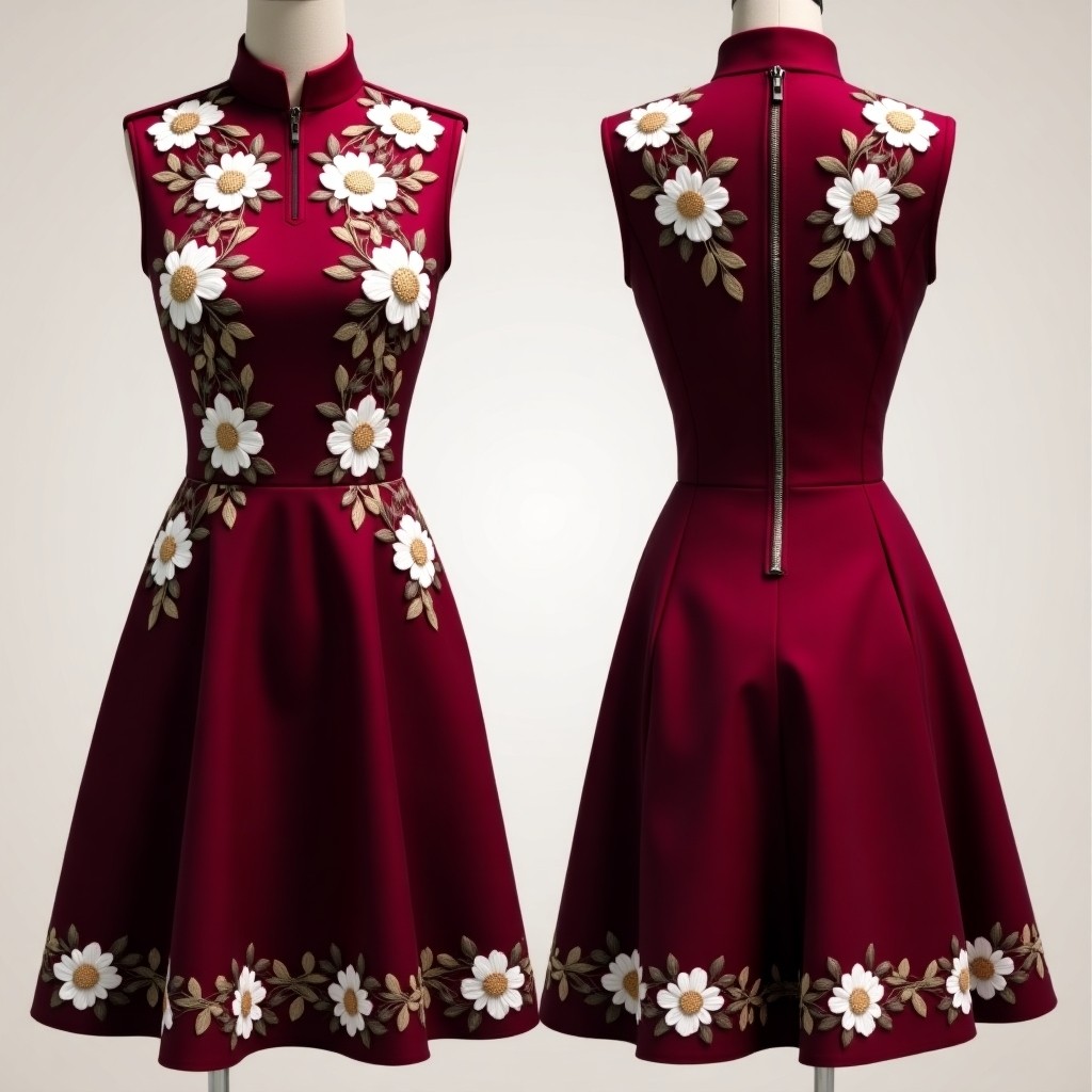 Royal Maroon Abaya Style Floral Maxi Dress