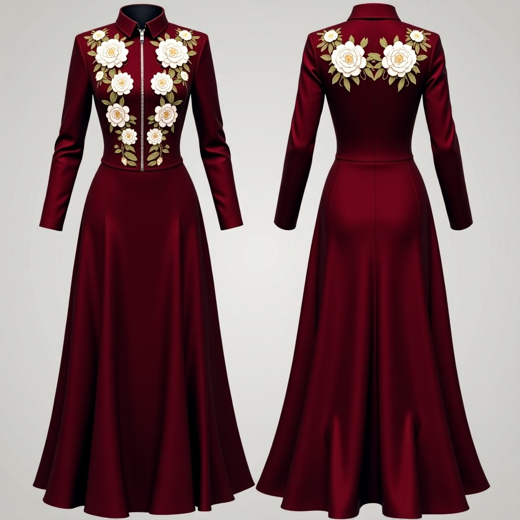 Maroon Embroidered Abaya Inspired Evening Gown