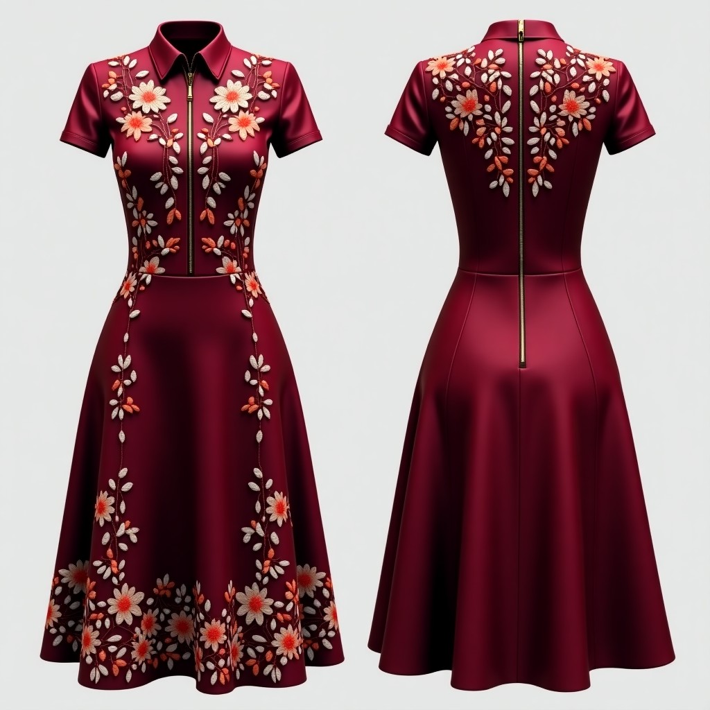 Luxury Burgundy Floral Abaya Maxi Dress